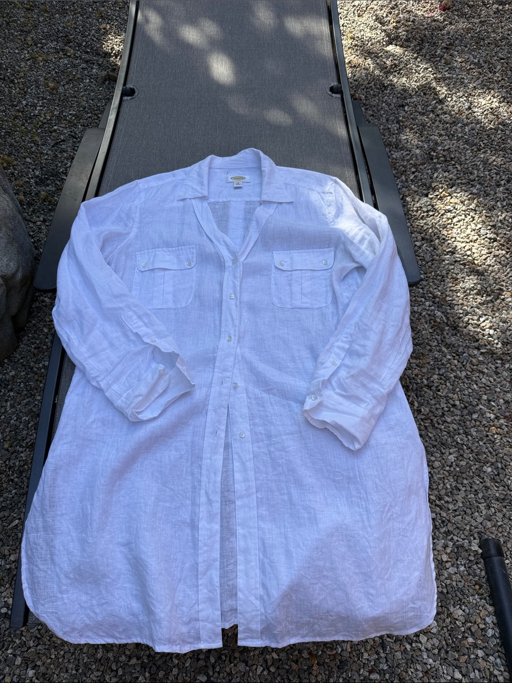 Talbots White Linen Button-Up Tunic with beautiful detailing